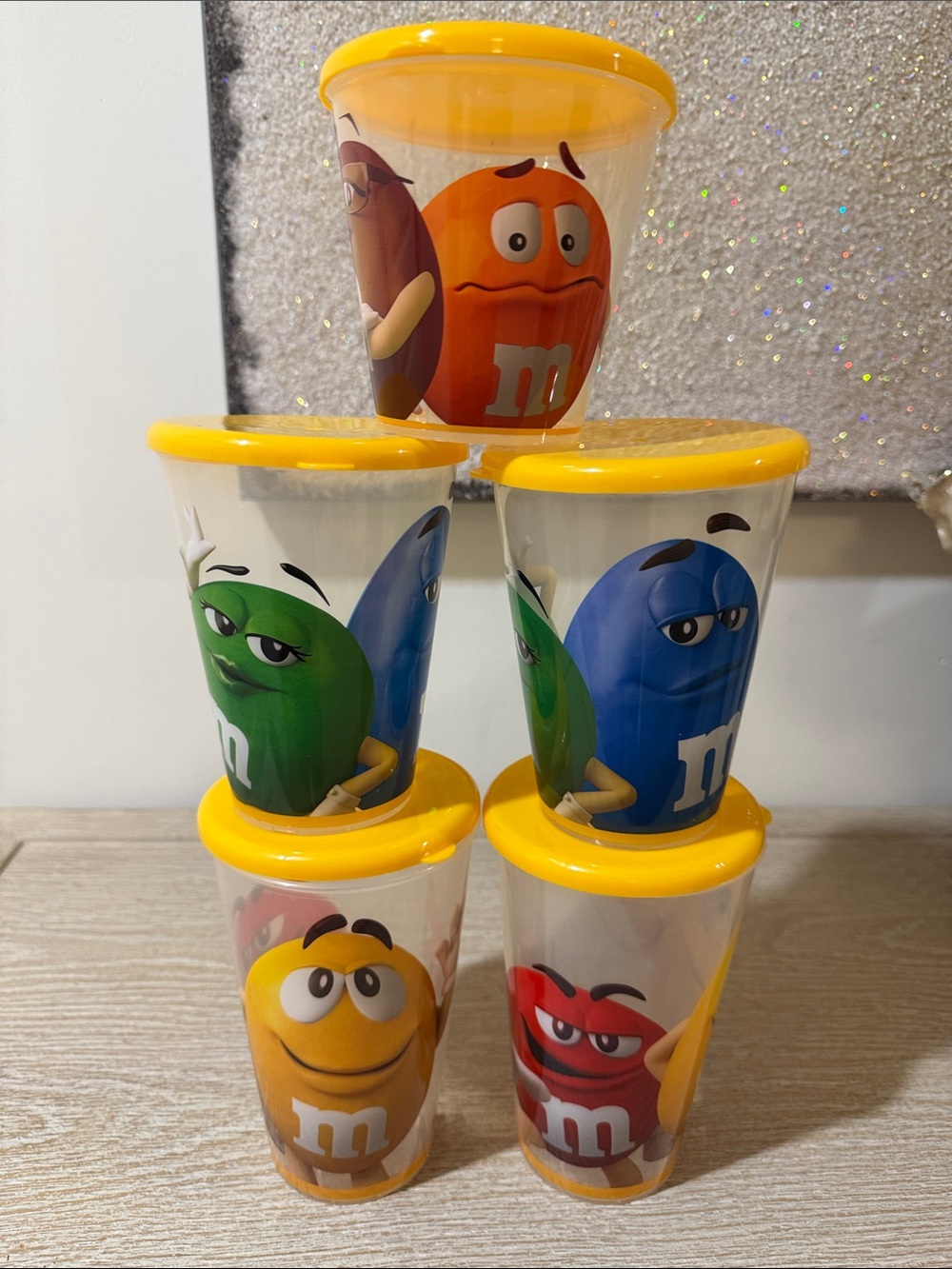 M&M's Multicolor Character Cups with Yellow Lids - Set of 5